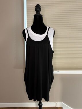 Black Layered Tank Romper with White Underlayer - Women's Casual Jumpsuit 2pc.